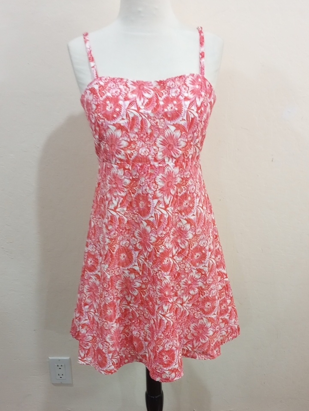 Kasia Floral Eyelet Cotton Skater Style Mini Dress Sundress, Size S